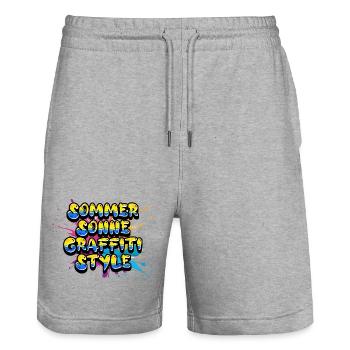 Soleil d’été Graffiti Style Lettrage - Short de jogging bio TRAINER Stanley/Stella unisexe - gris chiné - Devant - Nik (191cm) & Marisol (170cm)