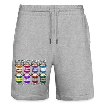 Teacher and creative ideal for book lovers - Stanley/Stella Trainer Unisex Organic Jogging Shorts - heather grey - Front - Nik (191cm) & Marisol (170cm)