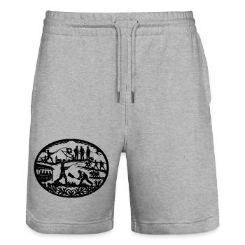 Hornussen_black - Stanley/Stella Unisex Bio Joggingshorts Trainer  - Grau meliert - Vorne - Nik (191cm) & Marisol (170cm)