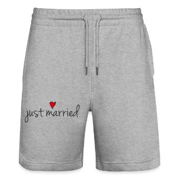 Red Heart Animated Wedding Tilt Design - Stanley/Stella Trainer Unisex Organic Jogging Shorts - heather grey - Front - Nik (191cm) & Marisol (170cm)