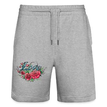 Florale Liebesschrift mit Herzakzenten - Stanley/Stella Unisex Bio Joggingshorts Trainer  - Grau meliert - Vorne - Nik (191cm) & Marisol (170cm)