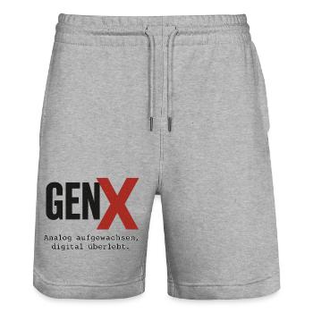GenX Digital Retro Design - Stanley/Stella Unisex Bio Joggingshorts Trainer  - Grau meliert - Vorne - Nik (191cm) & Marisol (170cm)
