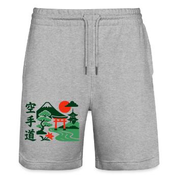 Karate Nature - Stanley/Stella Trainer Unisex Organic Jogging Shorts - heather grey - Front - Nik (191cm) & Marisol (170cm)