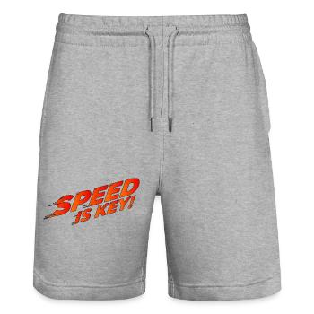 Geschwindigkeit ist der Schlüssel Retro Racing T-Shirt - Stanley/Stella Unisex Bio Joggingshorts Trainer  - Grau meliert - Vorne - Nik (191cm) & Marisol (170cm)