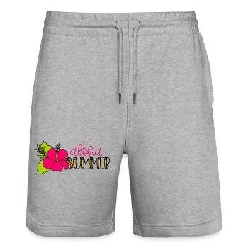 Hibiscus Aloha Design Vives Couleurs - Short de jogging bio TRAINER Stanley/Stella unisexe - gris chiné - Devant - Nik (191cm) & Marisol (170cm)