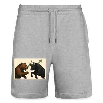 Stock market battle bears against bull - Stanley/Stella Trainer Unisex Organic Jogging Shorts - heather grey - Front - Nik (191cm) & Marisol (170cm)