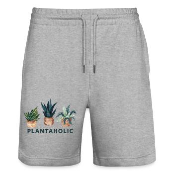Citation drôle d'un amateur de jardinage Plantaholic - Short de jogging bio TRAINER Stanley/Stella unisexe - gris chiné - Devant - Nik (191cm) & Marisol (170cm)