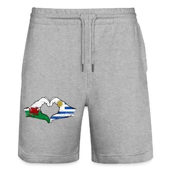 Wales Uruguay Flagge Hände Herzform used - Stanley/Stella Unisex Bio Joggingshorts Trainer  - Grau meliert - Vorne - Nik (191cm) & Marisol (170cm)