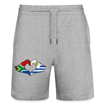 Südafrika Uruguay Flagge Hände Herzform used - Stanley/Stella Unisex Bio Joggingshorts Trainer  - Grau meliert - Vorne - Nik (191cm) & Marisol (170cm)