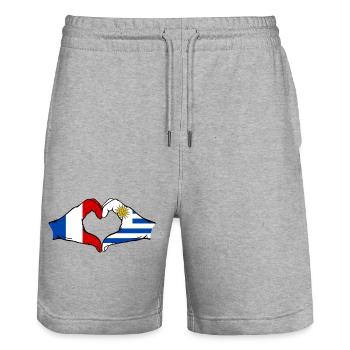 Frankreich Uruguay Flagge Hände Herzform - Stanley/Stella Unisex Bio Joggingshorts Trainer  - Grau meliert - Vorne - Nik (191cm) & Marisol (170cm)