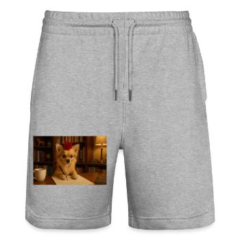 Smart and Chic Chihuahua with Rose - Stanley/Stella Trainer Unisex Organic Jogging Shorts - heather grey - Front - Nik (191cm) & Marisol (170cm)