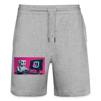 Futuristic AI Robot and Tech Screen - Stanley/Stella Trainer Unisex Organic Jogging Shorts - heather grey - Front - Nik (191cm) & Marisol (170cm)