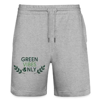 Green Vibes Only Minimal Nature - Stanley/Stella Trainer Unisex Organic Jogging Shorts - heather grey - Front - Nik (191cm) & Marisol (170cm)