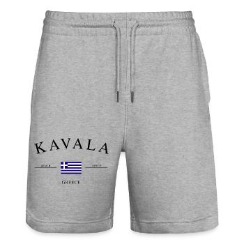 Kavala Greece – Holiday Souvenir & Gift - Stanley/Stella Trainer Unisex Organic Jogging Shorts - heather grey - Front - Nik (191cm) & Marisol (170cm)