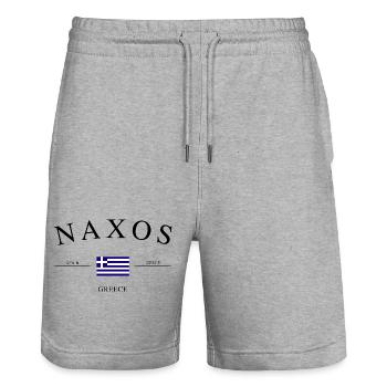 Naxos Greece – Holiday Souvenir &amp; Gift - Stanley/Stella Trainer Unisex Organic Jogging Shorts - heather grey - Front - Nik (191cm) & Marisol (170cm)