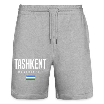 Tachkent Ouzbékistan - Short de jogging bio TRAINER Stanley/Stella unisexe - gris chiné - Devant - Nik (191cm) & Marisol (170cm)