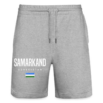 Samarcande, Ouzbékistan - Short de jogging bio TRAINER Stanley/Stella unisexe - gris chiné - Devant - Nik (191cm) & Marisol (170cm)