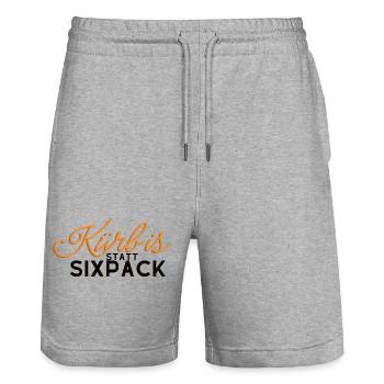 Pumpkin instead of six-pack - Stanley/Stella Trainer Unisex Organic Jogging Shorts - heather grey - Front - Nik (191cm) & Marisol (170cm)