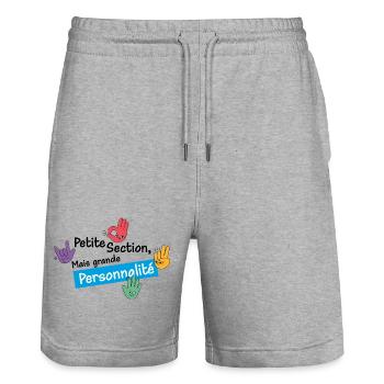 Petite section mais grande personnalité "Bleu" - Short de jogging bio TRAINER Stanley/Stella unisexe - gris chiné - Devant - Nik (191cm) & Marisol (170cm)
