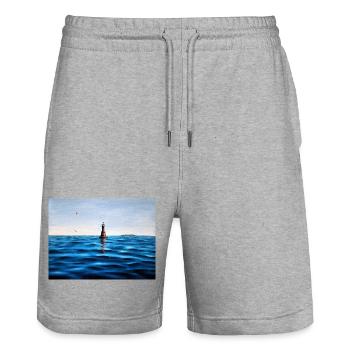 Lighthouse over Calm Blue Adriatic Sea Croatia - Stanley/Stella Trainer Unisex Organic Jogging Shorts - heather grey - Front - Nik (191cm) & Marisol (170cm)
