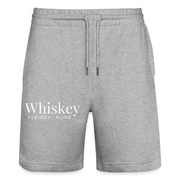 Whisky et viande – Dégustez tranquillement - Short de jogging bio TRAINER Stanley/Stella unisexe - gris chiné - Devant - Nik (191cm) & Marisol (170cm)