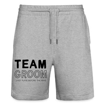 Team Groom - Stanley/Stella Trainer Unisex Organic Jogging Shorts - heather grey - Front - Nik (191cm) & Marisol (170cm)