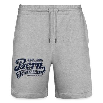 Born in September 1995 - Geburtstag - Geschenk - Stanley/Stella Unisex Bio Joggingshorts Trainer  - Grau meliert - Vorne - Nik (191cm) & Marisol (170cm)