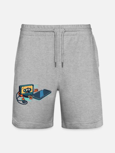Kassette vs. USB-Anschluss, sarkastischer Retro-Witz - Stanley/Stella Unisex Bio Joggingshorts Trainer  - Grau meliert