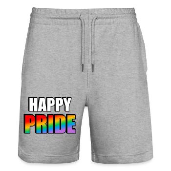 Lebendige Pride-Regenbogen-Typografie - Stanley/Stella Unisex Bio Joggingshorts Trainer  - Grau meliert - Vorne - Nik (191cm) & Marisol (170cm)