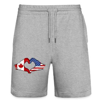 Kanada USA Flagge Herzform used - Stanley/Stella Unisex Bio Joggingshorts Trainer  - Grau meliert - Vorne - Nik (191cm) & Marisol (170cm)