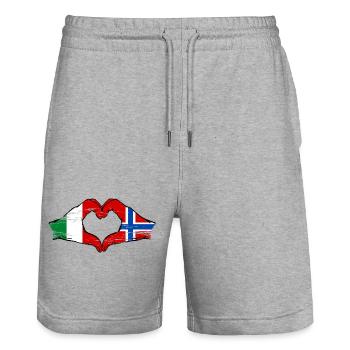 Drapeau de l'Italie et de la Norvège en forme de cœur - Short de jogging bio TRAINER Stanley/Stella unisexe - gris chiné - Devant - Nik (191cm) & Marisol (170cm)