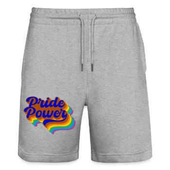 Pride Power Fierté LGBTQ+ et Diversité - Short de jogging bio TRAINER Stanley/Stella unisexe - gris chiné - Devant - Nik (191cm) & Marisol (170cm)