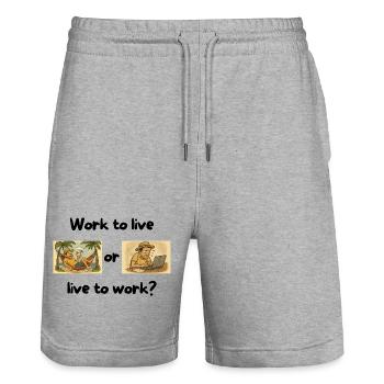 Escaping Routine: Relaxation vs Work Stress - Stanley/Stella Trainer Unisex Organic Jogging Shorts - heather grey - Front - Nik (191cm) & Marisol (170cm)