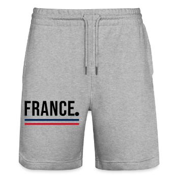 France – Chemise streetwear minimale - Short de jogging bio TRAINER Stanley/Stella unisexe - gris chiné - Devant - Nik (191cm) & Marisol (170cm)