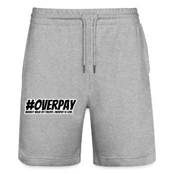 Overpay is love - Stanley/Stella Trainer Unisex Organic Jogging Shorts - heather grey - Front - Nik (191cm) & Marisol (170cm)