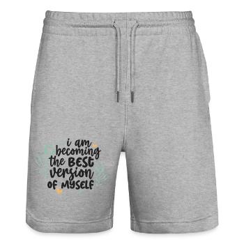 Becoming My Best Self Quote Design - Stanley/Stella Trainer Unisex Organic Jogging Shorts - heather grey - Front - Nik (191cm) & Marisol (170cm)