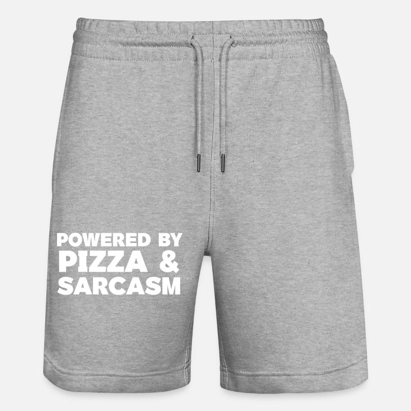 Powered by Pizza & Sarcasm T-Shirt - Stanley/Stella Trainer Unisex Organic Jogging Shorts - heather grey