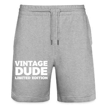 T-shirt vintage Dude en édition limitée - Short de jogging bio TRAINER Stanley/Stella unisexe - gris chiné - Devant - Nik (191cm) & Marisol (170cm)