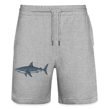 Tiefseehai Illustration - Stanley/Stella Unisex Bio Joggingshorts Trainer  - Grau meliert - Vorne - Nik (191cm) & Marisol (170cm)