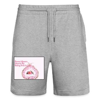 Floral Heart Wings Design - Stanley/Stella Trainer Unisex Organic Jogging Shorts - heather grey - Front - Nik (191cm) & Marisol (170cm)