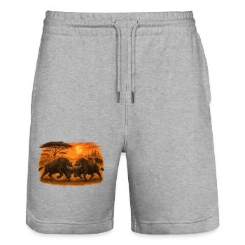 Battle of the Buffaloes – Wild Power. - Stanley/Stella Trainer Unisex Organic Jogging Shorts - heather grey - Front - Nik (191cm) & Marisol (170cm)