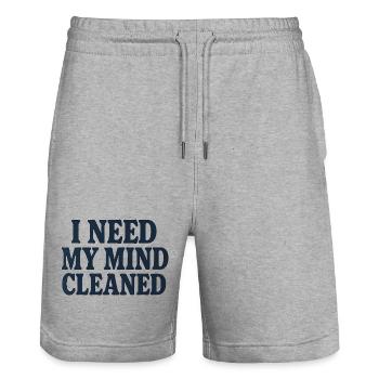 Mindfulness Motivation, Funny Saying Mind Cleaned  - Stanley/Stella Trainer Unisex Organic Jogging Shorts - heather grey - Front - Nik (191cm) & Marisol (170cm)