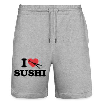 Citation d'un amateur de sushis - Short de jogging bio TRAINER Stanley/Stella unisexe - gris chiné - Devant - Nik (191cm) & Marisol (170cm)