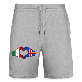 Drapeau de l'Italie et de l'Islande, mains en forme de cœur - Short de jogging bio TRAINER Stanley/Stella unisexe - gris chiné - Devant - Nik (191cm) & Marisol (170cm)