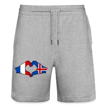 Frankreich Island Flagge Hände Herzform - Stanley/Stella Unisex Bio Joggingshorts Trainer  - Grau meliert - Vorne - Nik (191cm) & Marisol (170cm)