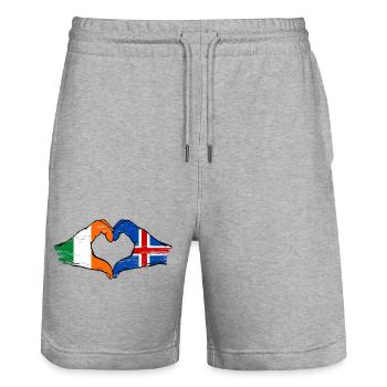 Ireland Iceland flag hands heart shape used - Stanley/Stella Trainer Unisex Organic Jogging Shorts - heather grey - Front - Nik (191cm) & Marisol (170cm)