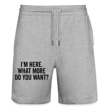 Ich bin hier, was willst du mehr? - Stanley/Stella Unisex Bio Joggingshorts Trainer  - Grau meliert - Vorne - Nik (191cm) & Marisol (170cm)