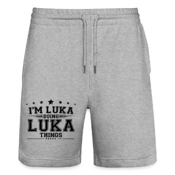 I'm Luka doin Luka Sachen für Babys und Männer, Jungs - Stanley/Stella Unisex Bio Joggingshorts Trainer  - Grau meliert - Vorne - Nik (191cm) & Marisol (170cm)