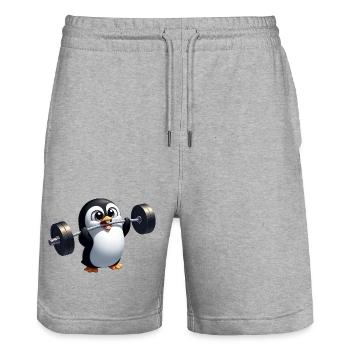 Cute Penguin Dumbbell Lifter Fitness Gym - Stanley/Stella Trainer Unisex Organic Jogging Shorts - heather grey - Front - Nik (191cm) & Marisol (170cm)