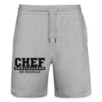 T SHIRT HUMORISTIQUE CHEF DE FAMILLE  - Short de jogging bio TRAINER Stanley/Stella unisexe - gris chiné - Devant - Nik (191cm) & Marisol (170cm)